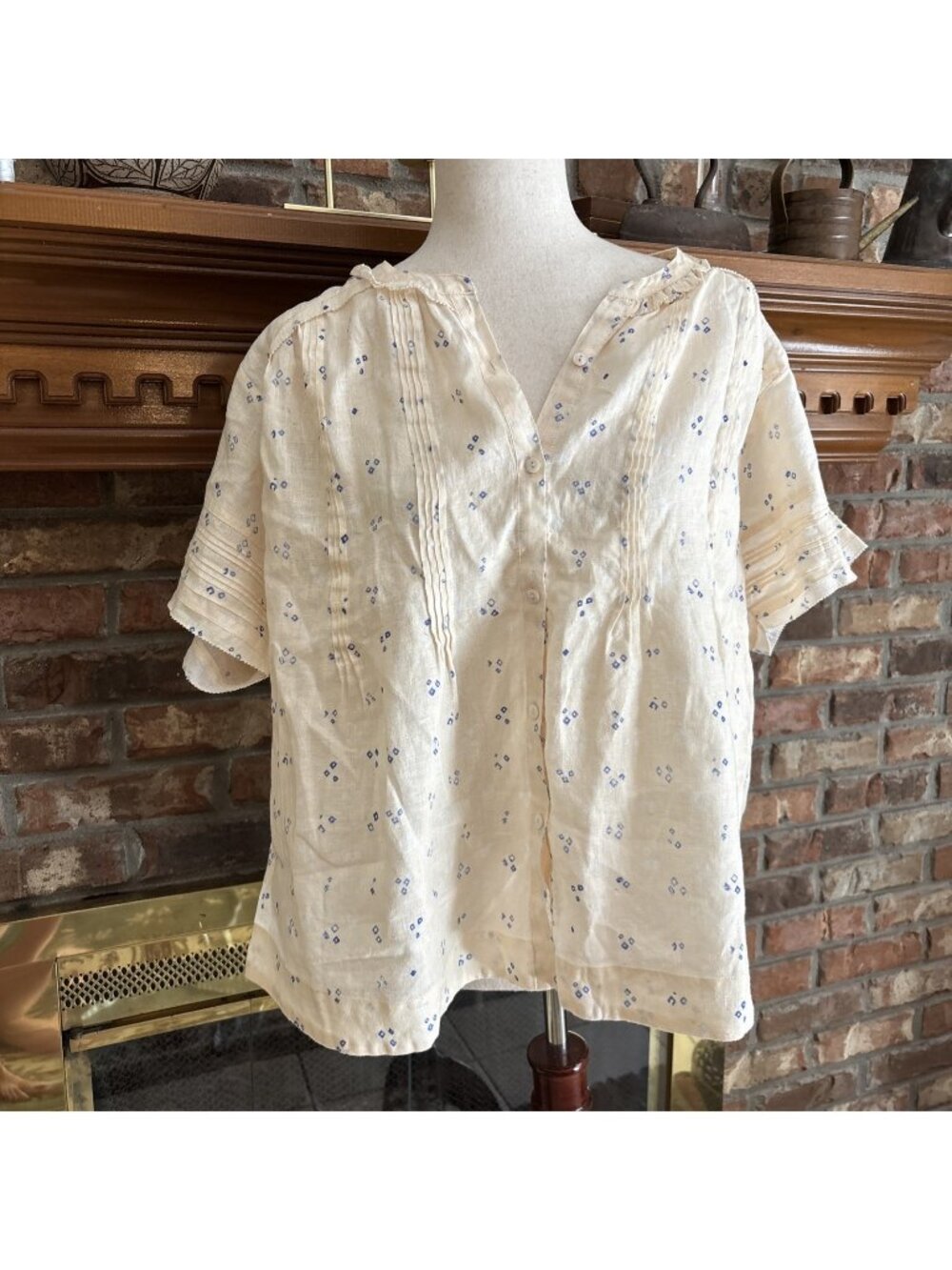 Wrap London 100% Linen Beige Short Sleeve Blouse Size 14